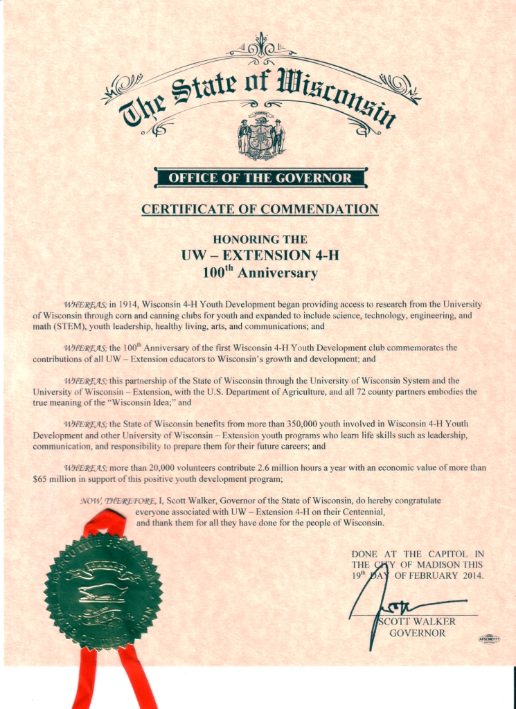 Wisconsin State Government recognizes 4-H Centennial – Wisconsin 4-H ...