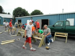 Building benches for Manitowoc County Fair