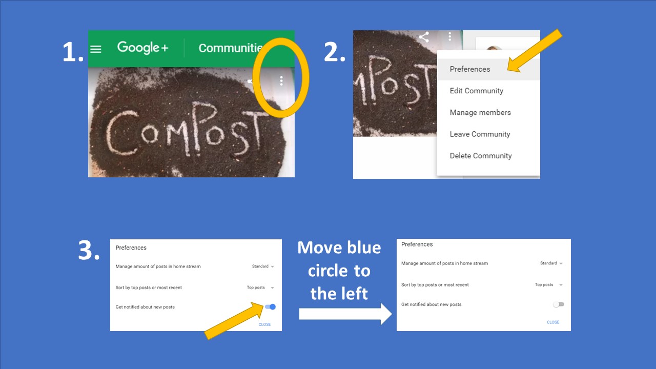 Diagram for turning off Google Community Notifications